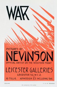 Oorlogsbeelden door Nevinson, Officiële Kunstenaar aan het Westelijk Front, poster voor een tentoonstelling